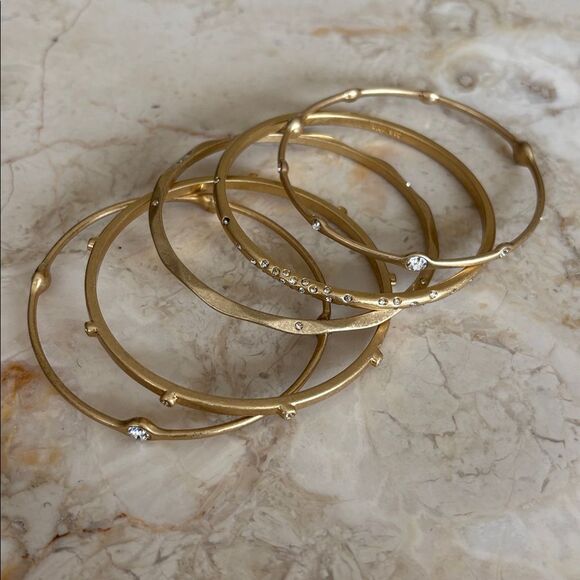 Lia Sophia Bangles Set - 5 Brushed Gold-tone & Crystals Bracelets - Picture 5 of 10